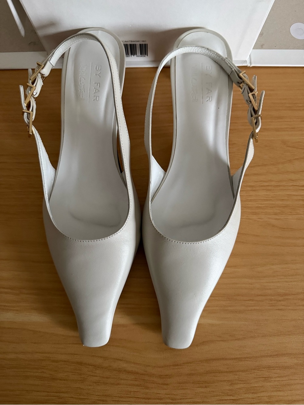BY FAR Cream Slingback Square-Toe Leather Pumps